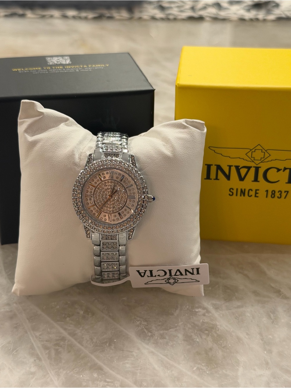 NIB Invicta Angel Pave Crystal Dial Silver-Tone Women's Dress Watch